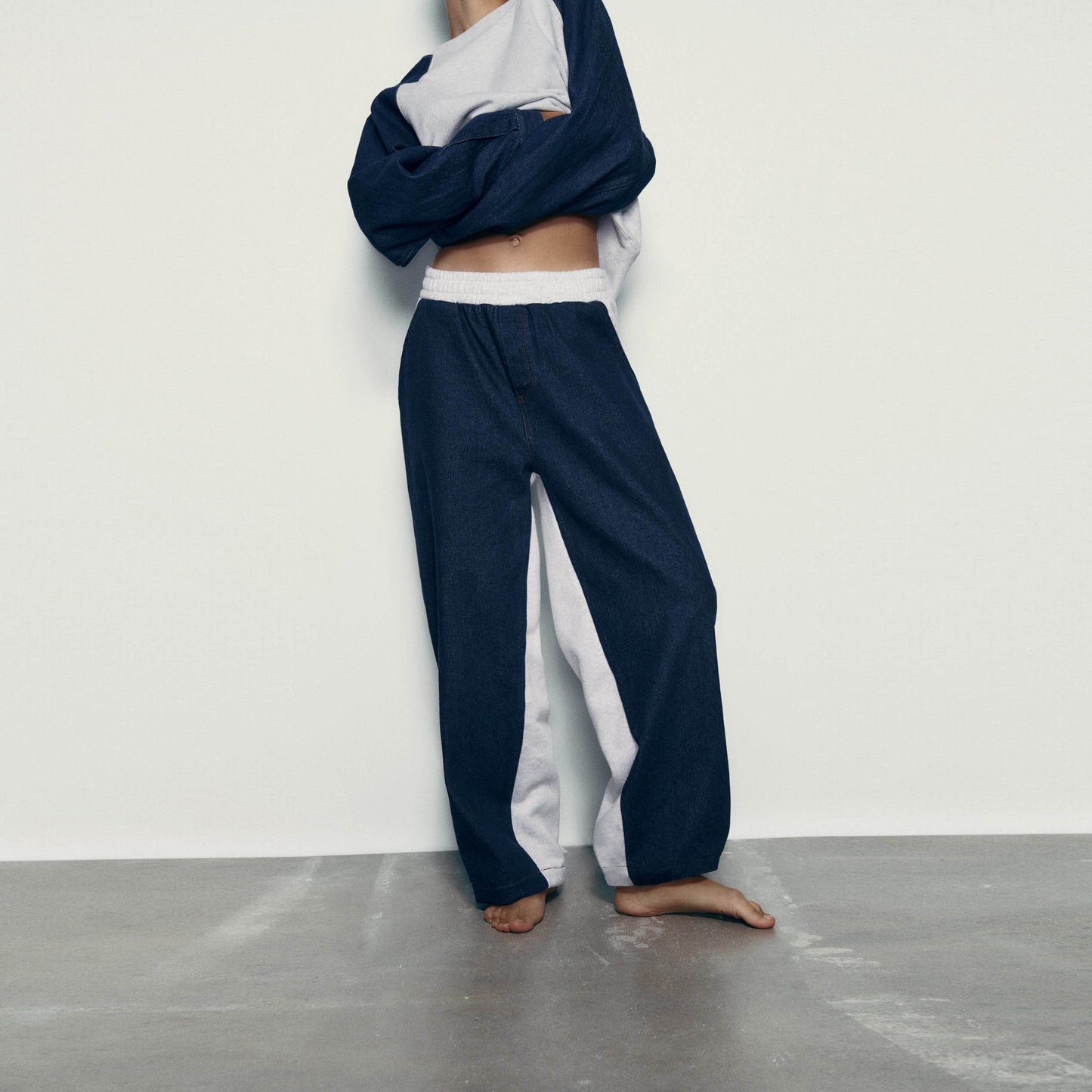 zara denim wide leg combo sweatpant