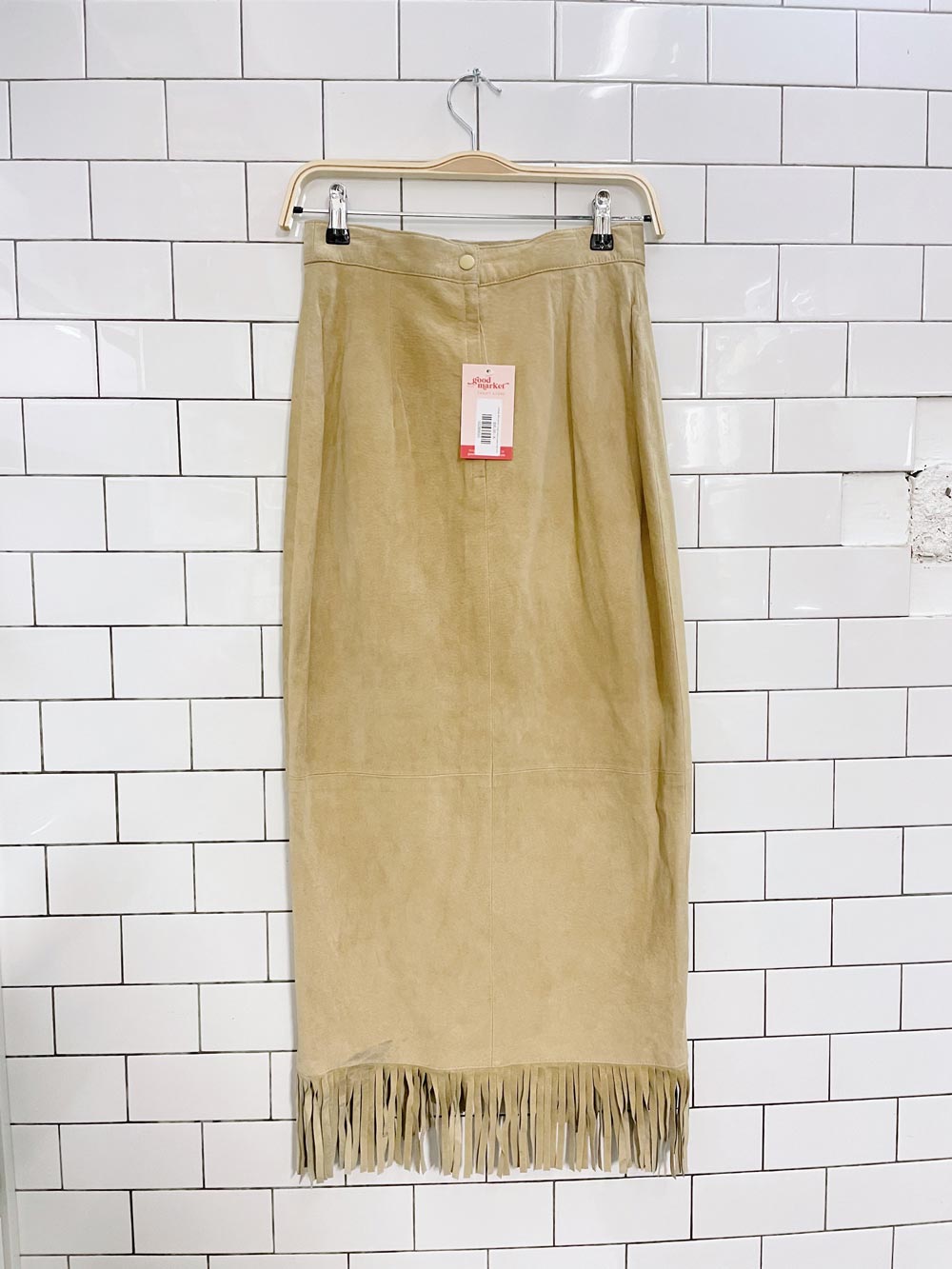 vintage 90s danier fringe wrap suede maxi skirt