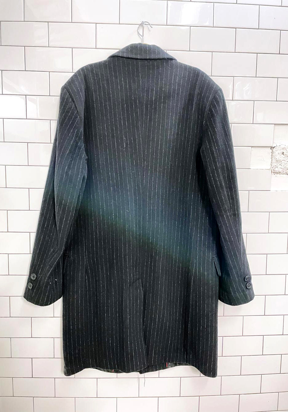 isaac mizrahi pinstripe wool-blend coat