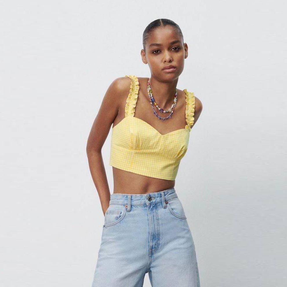 nwot zara yellow gingham crop top