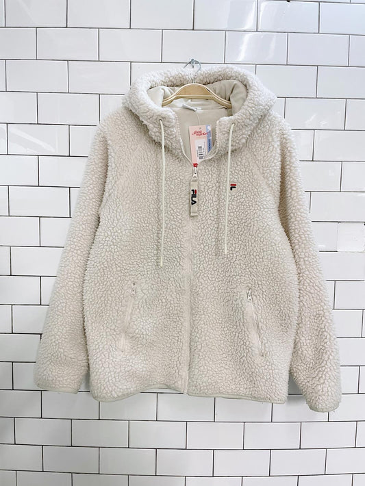 UO x fila full zip sherpa hoodie jacket