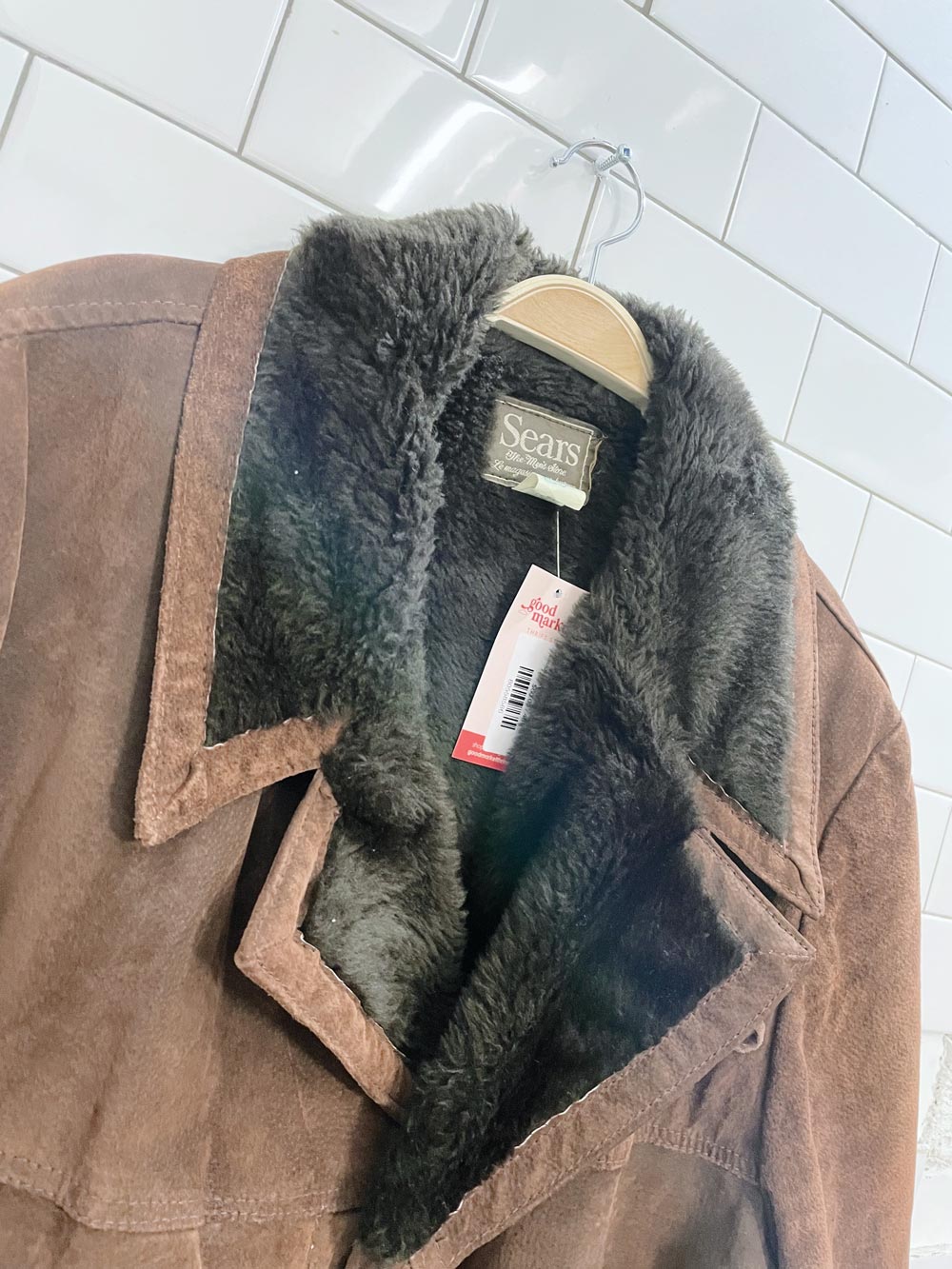 vintage sears faux sherpa suede coat