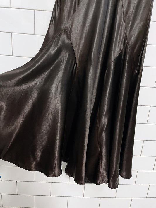 vintage brown satin a-line mermaid gown