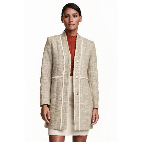 h&m tweed fringe edge long jacket