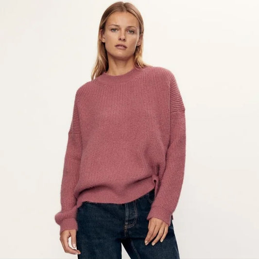 zara loose-fit rose knit sweater