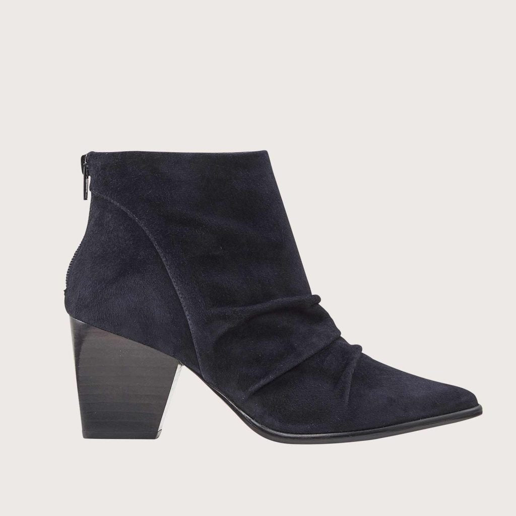 ron white blue suede ruched heeled boots