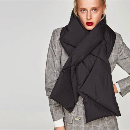 zara black puffer scarf