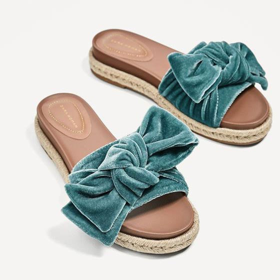 zara velvet bow slides