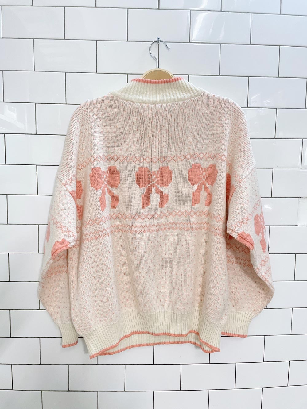 vintage mixed knits bow sweater