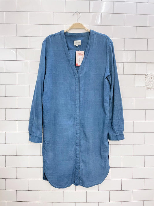 frank and oak blue cotton shirt dress