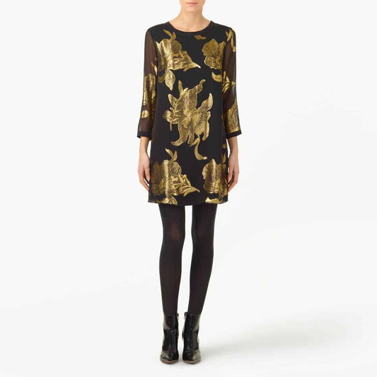 wilfred valse silk gold leaf mini dress