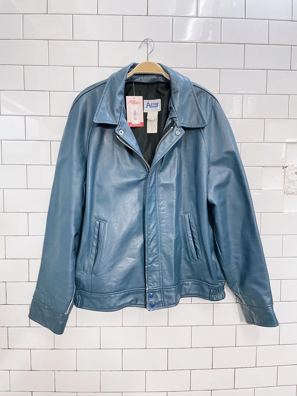 vintage astro blue heavy leather jacket