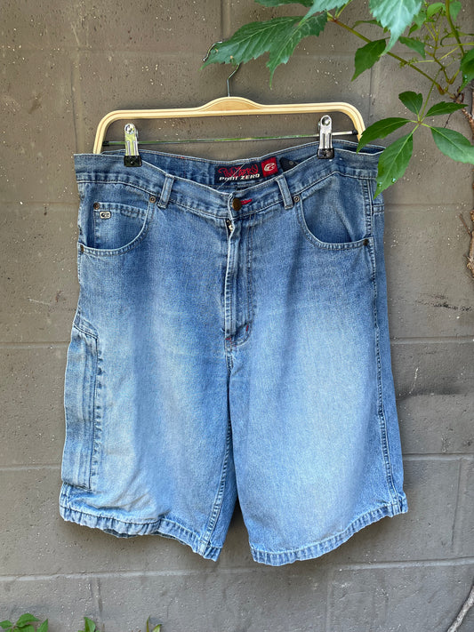 y2k point zero long denim shorts