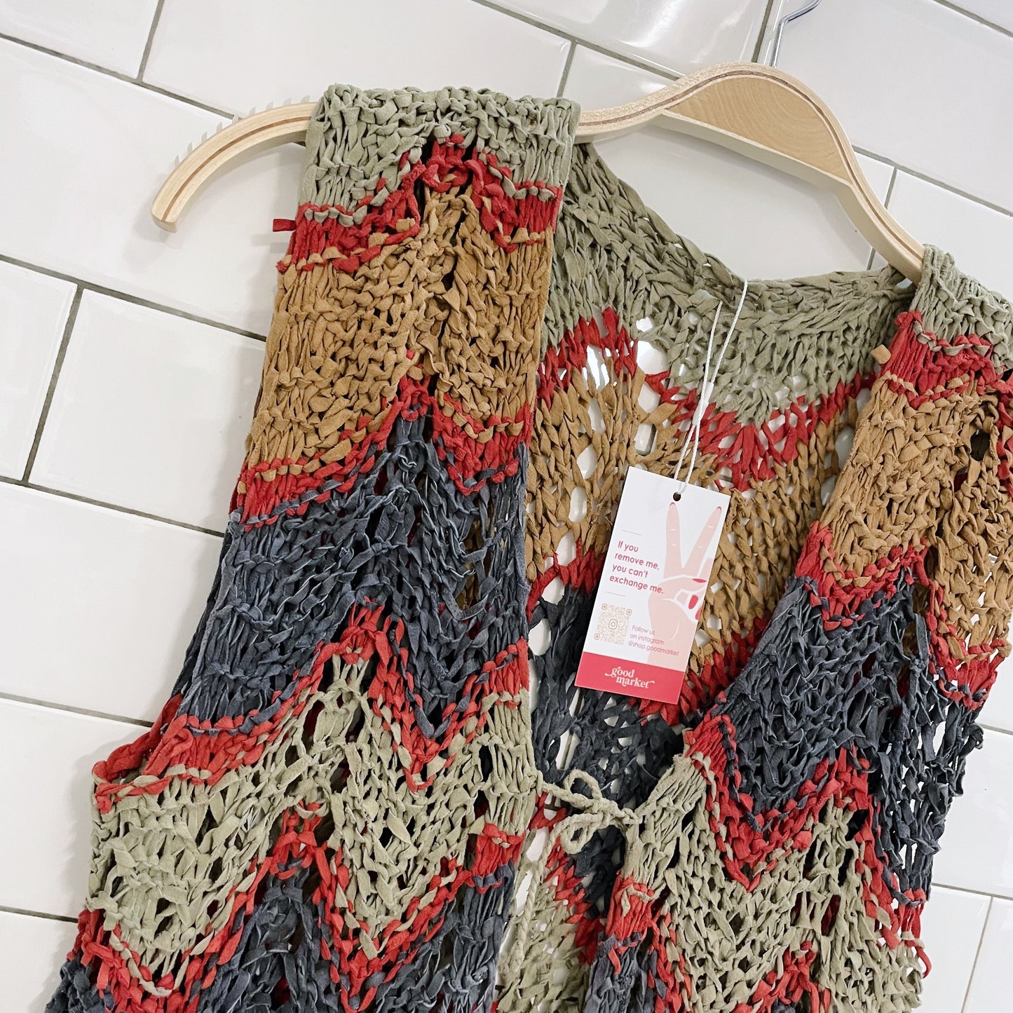 vintage 70s suede crochet knit vest