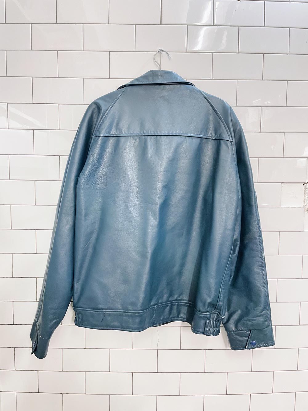 vintage astro blue heavy leather jacket