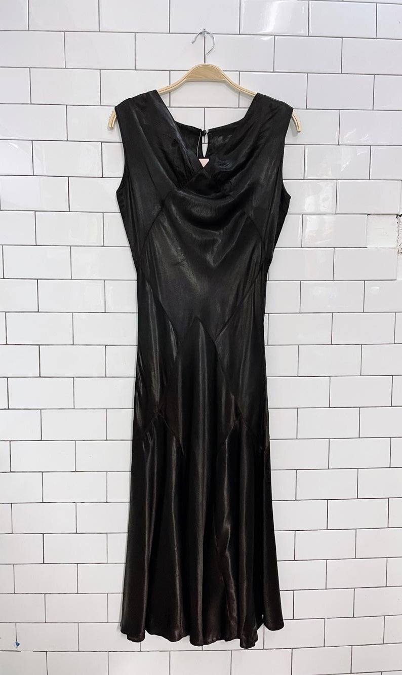 vintage brown satin a-line mermaid gown