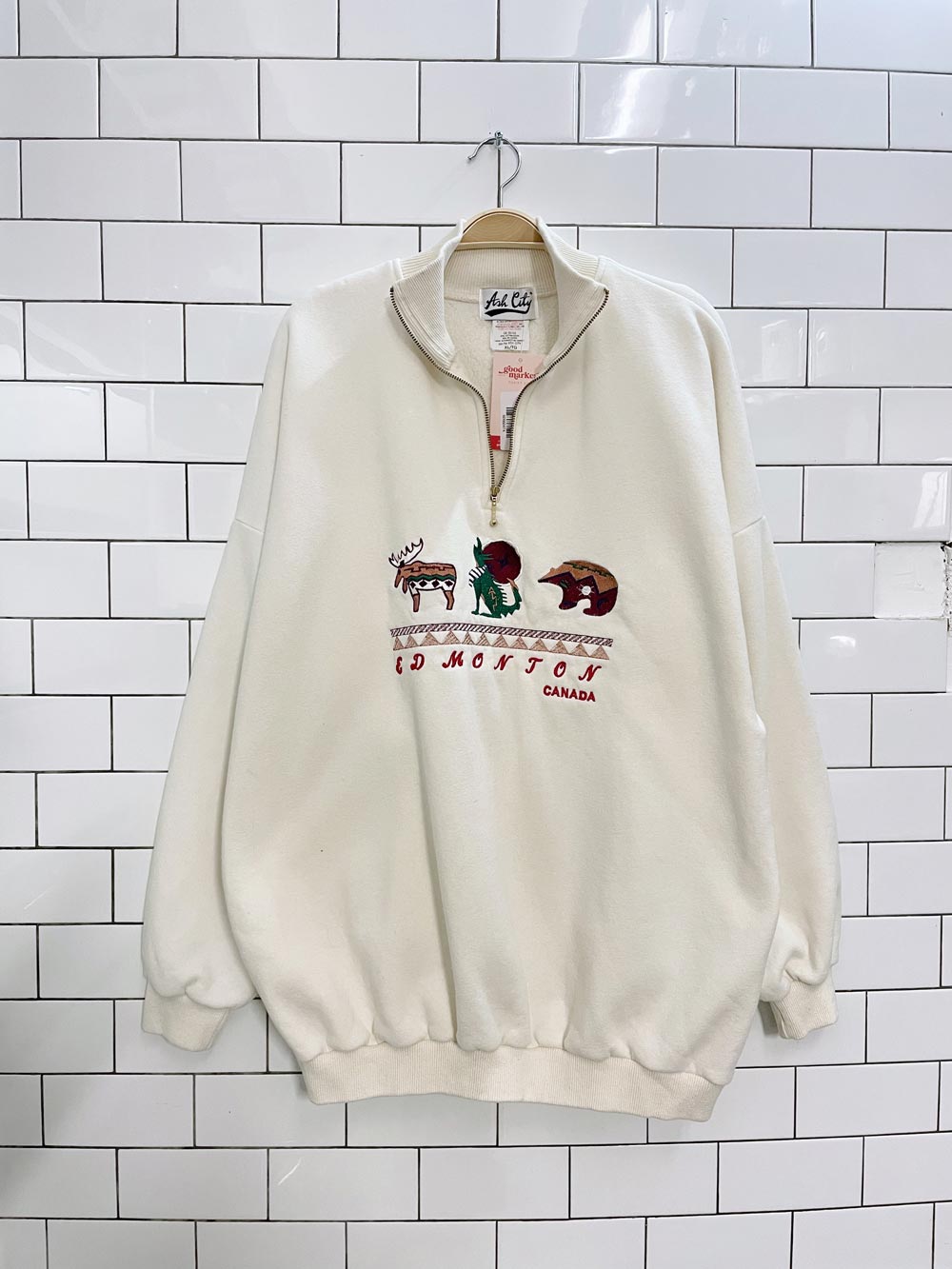 vintage 90s ash city native animals 1/4 zip pullover