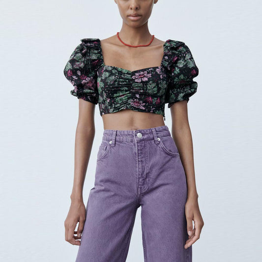 nwot zara puff sleeve floral crop top