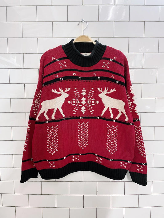 vintage 90s fred david reindeer knit sweater