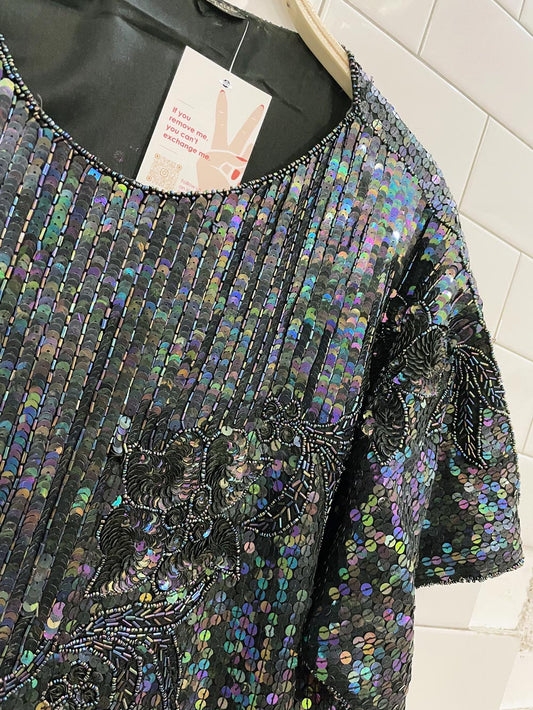 vintage sequin floral party top