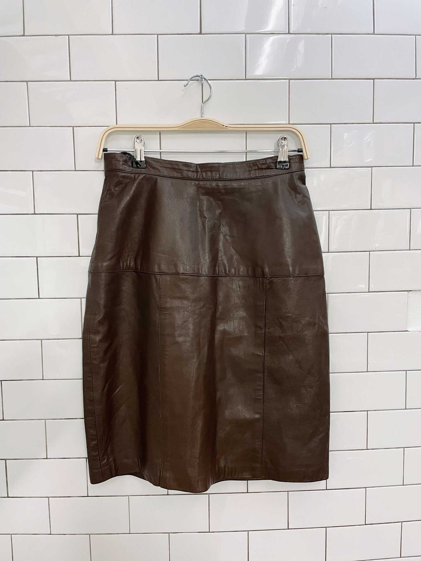 vintage paris sport club brown high rise leather mini skirt