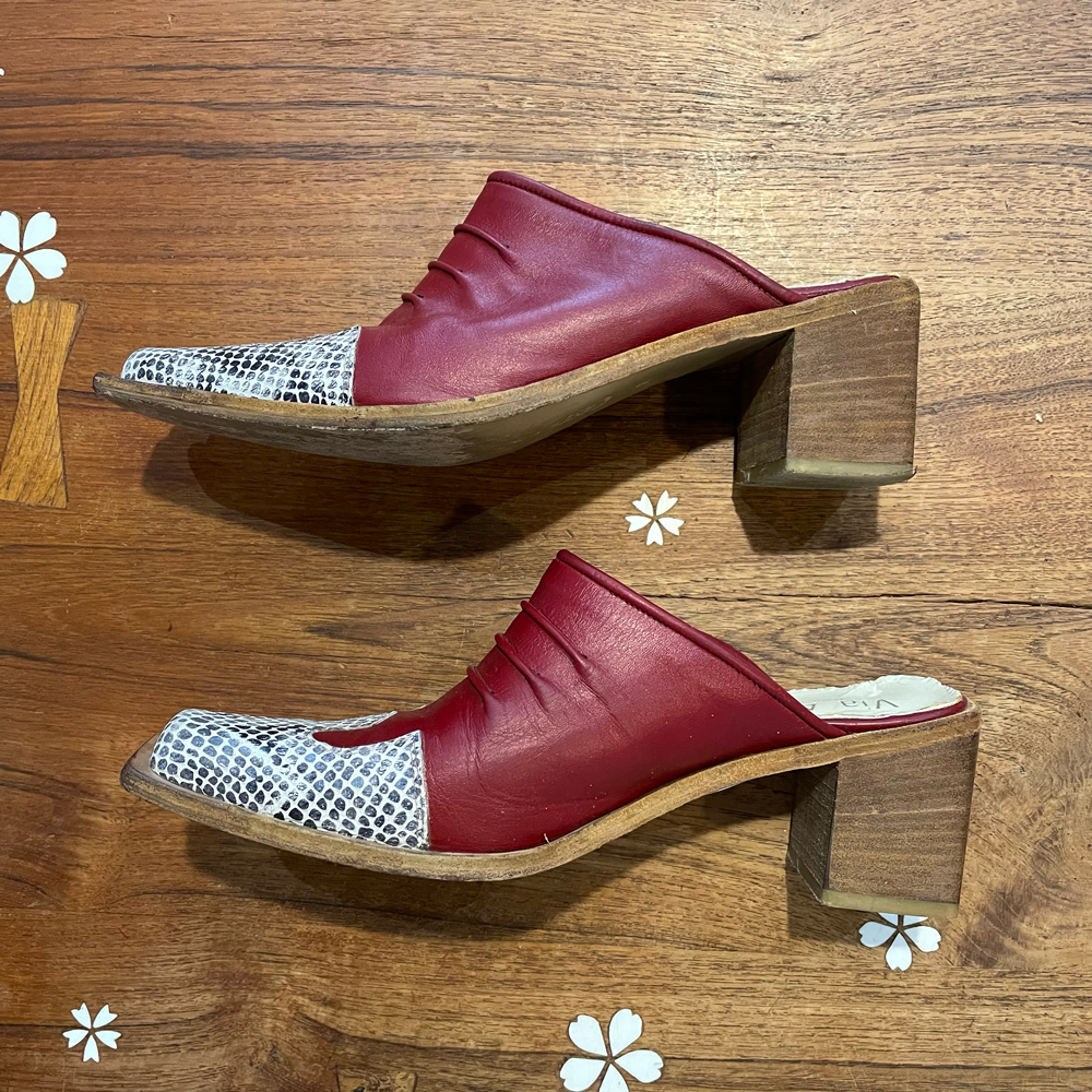 vintage via assisi leather western mules - size 37