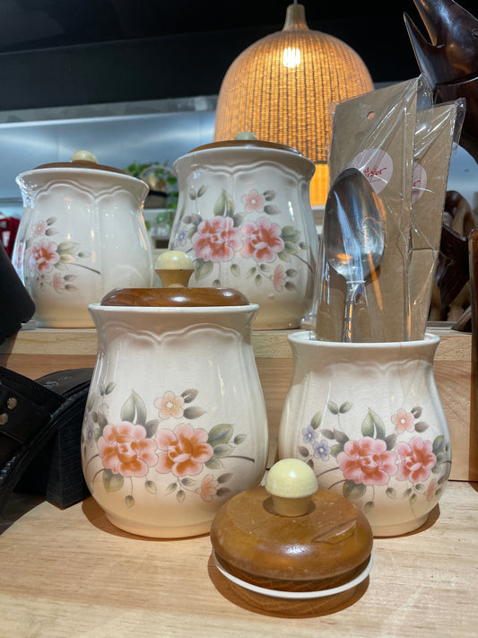 x4 vintage floral farmhouse storage jars