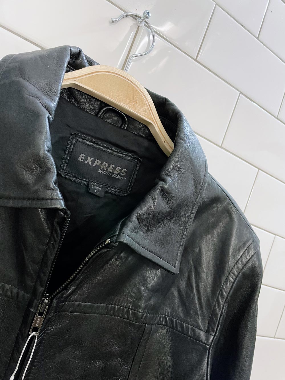 vintage 00s express minimal zip butter leather jacket