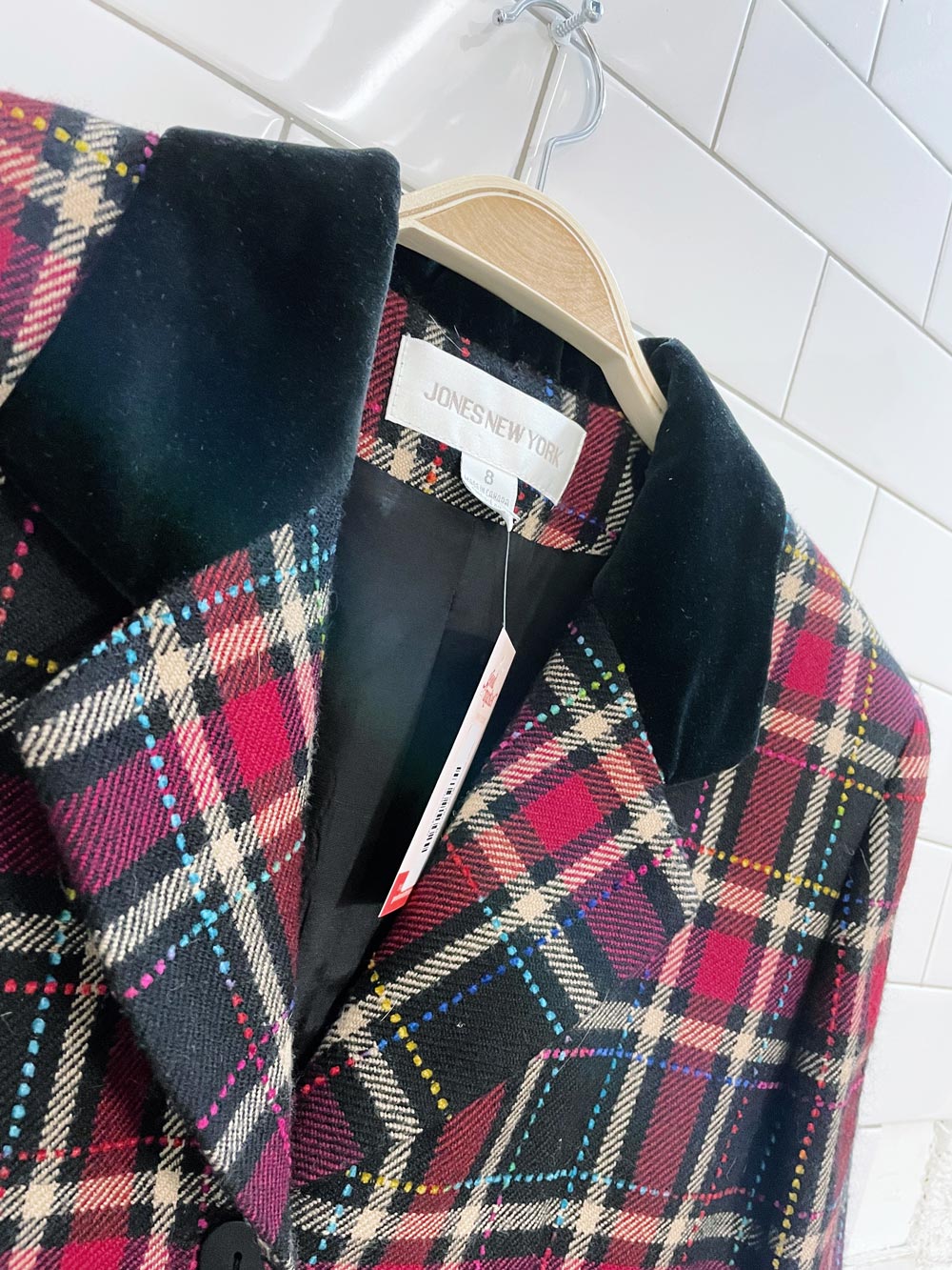 vintage 90s jones NY velvet collar plaid wool blazer