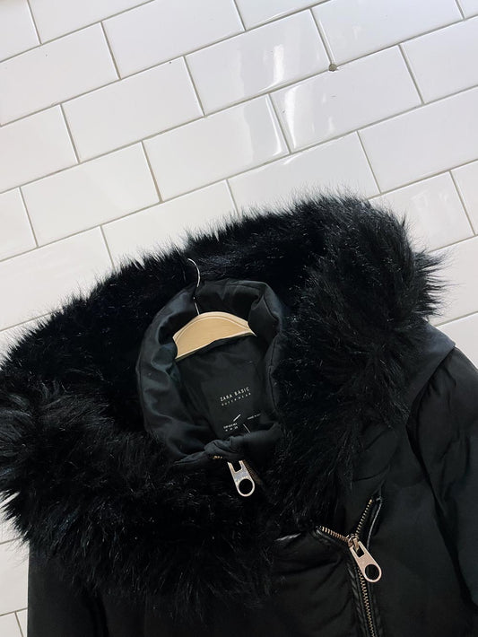 zara down parka with faux fur hood