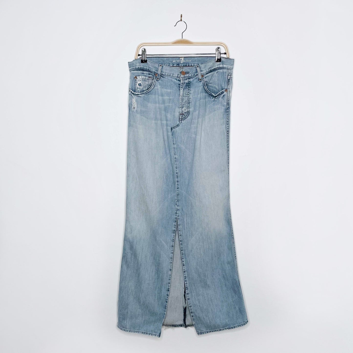 rework x 7 for all mankind denim maxi skirt