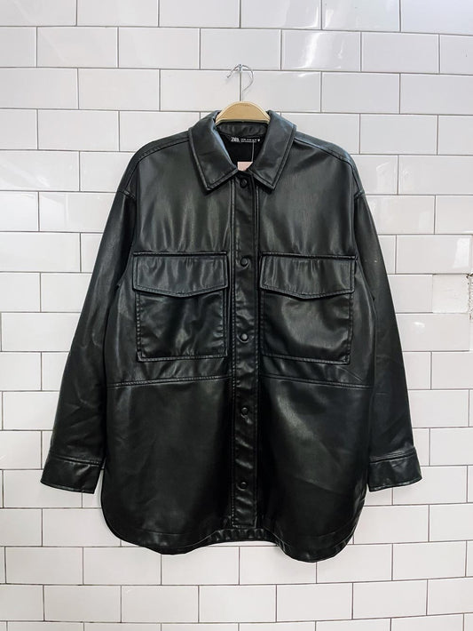 zara faux leather oversized shirt