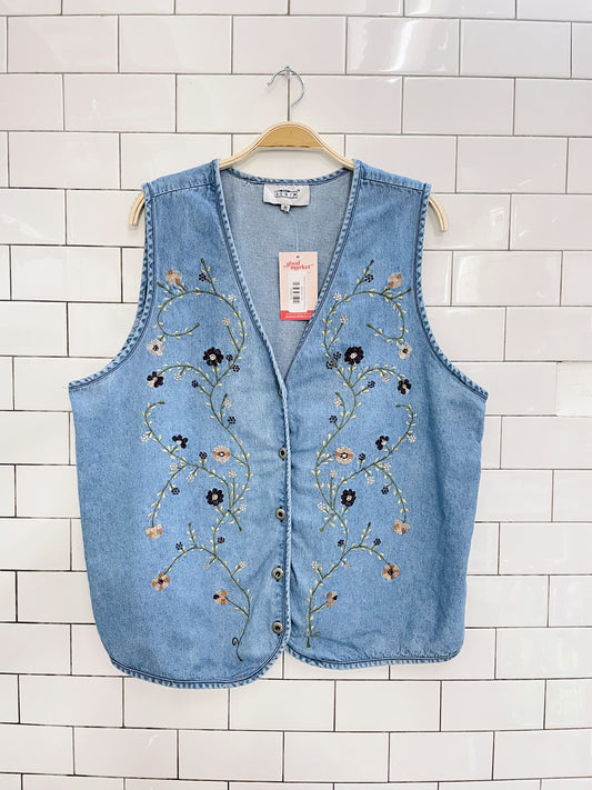 vintage 90s floral embroidered denim vest