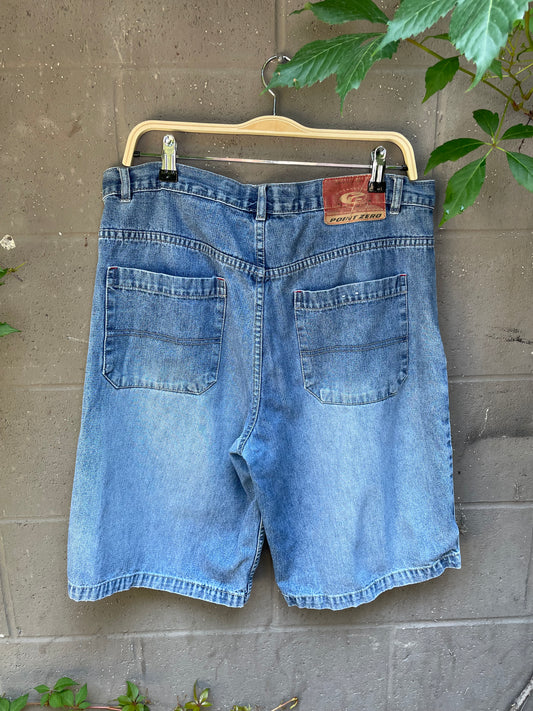 y2k point zero long denim shorts