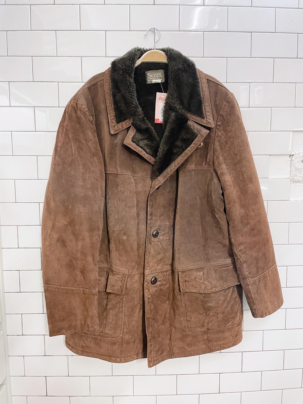 vintage sears faux sherpa suede coat