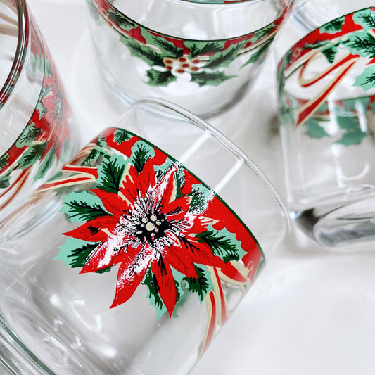 x8 vintage poinsettia short tumblers