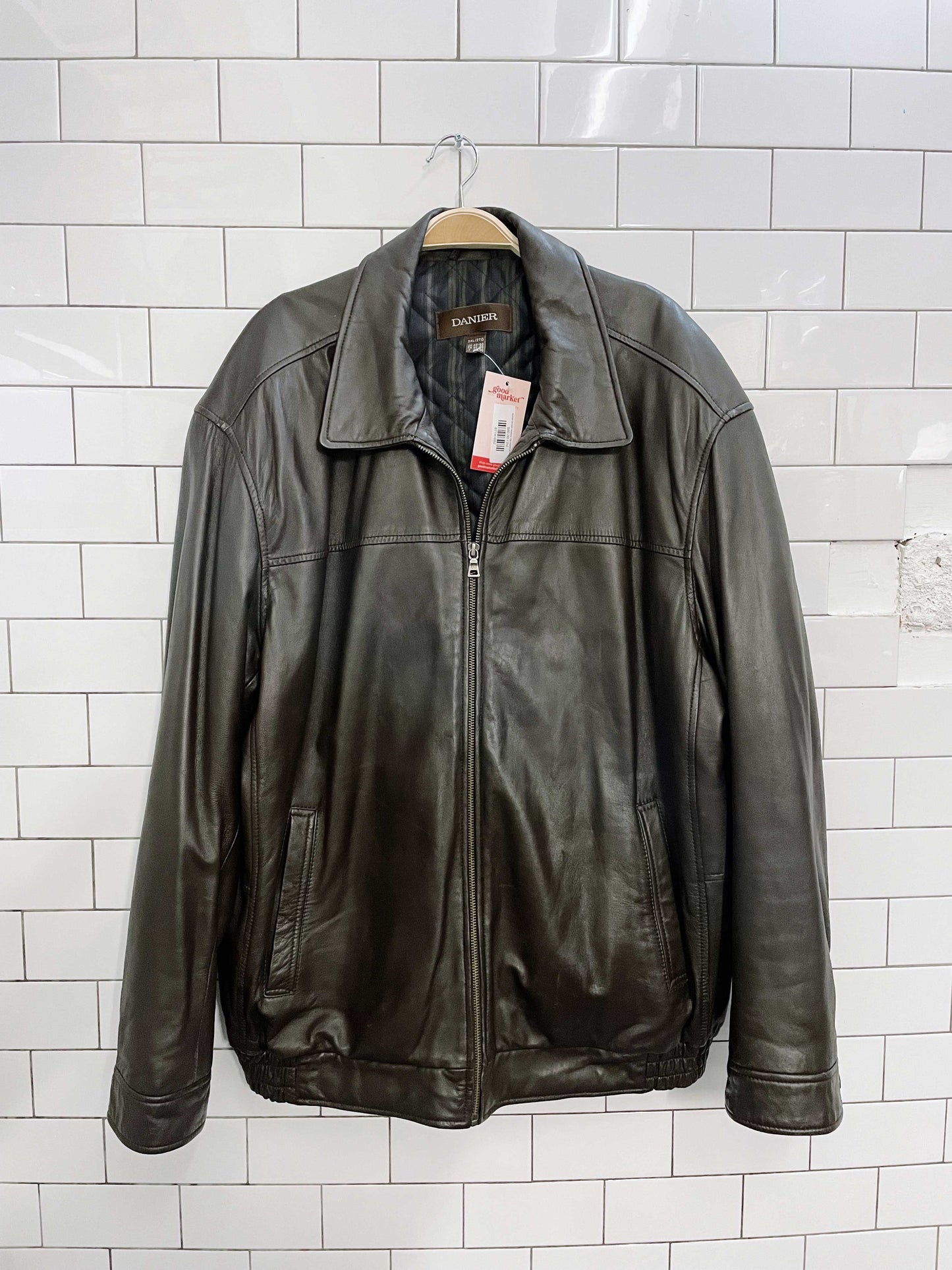 danier brown leather zip minimal bomber