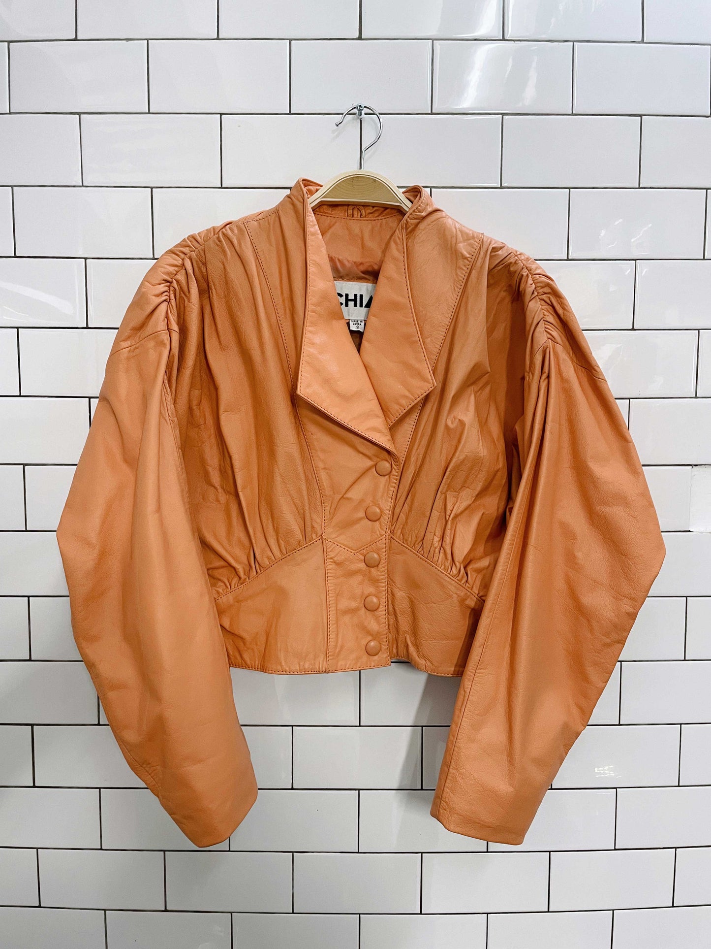 vintage chia creamsicle cropped leather jacket