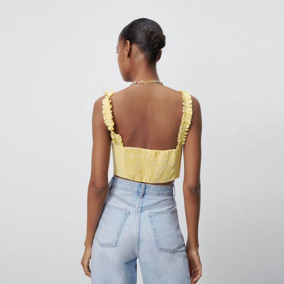 nwot zara yellow gingham crop top