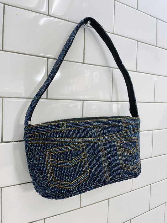 y2k beaded denim mini shoulder bag