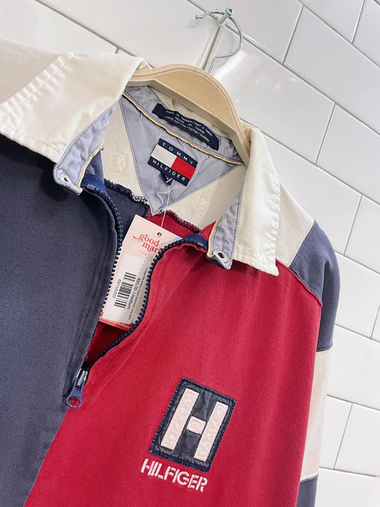 vintage 90s tommy hilfiger patchwork long sleeve polo