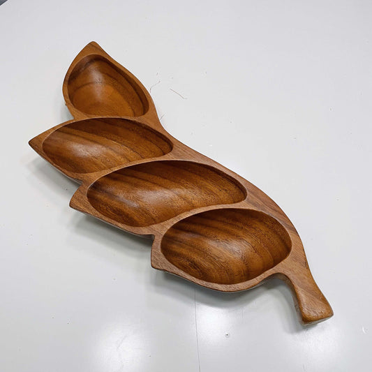 vintage monkey-pod wood leaf serving bowl