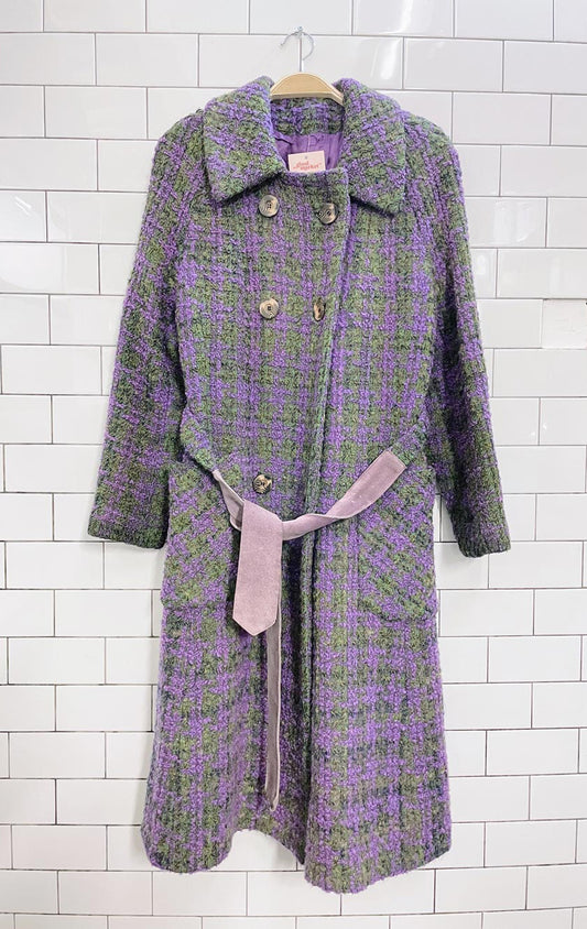 vintage wilsons wool tweed leather belted coat