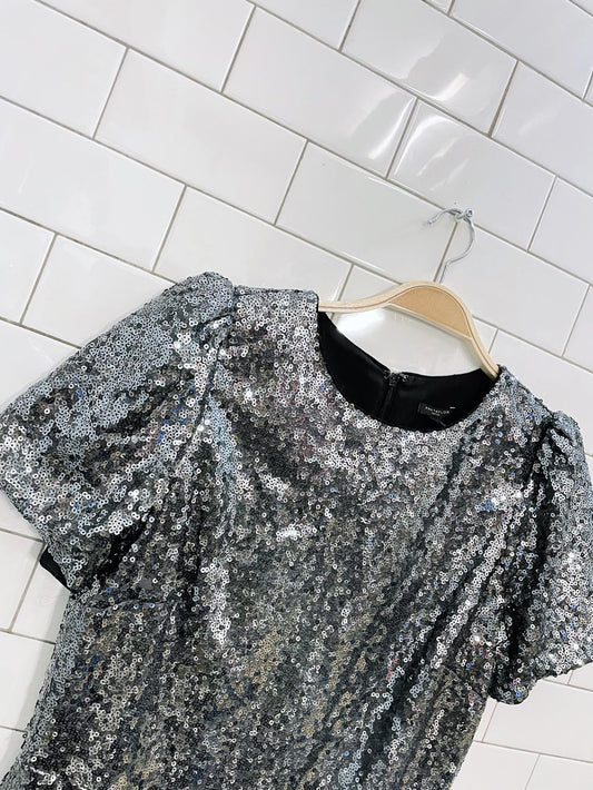 ann taylor silver sequin party dress