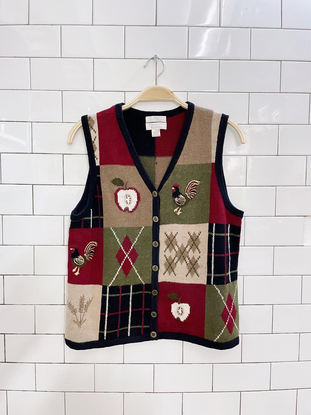 vintage christopher & banks argyle farm knit vest