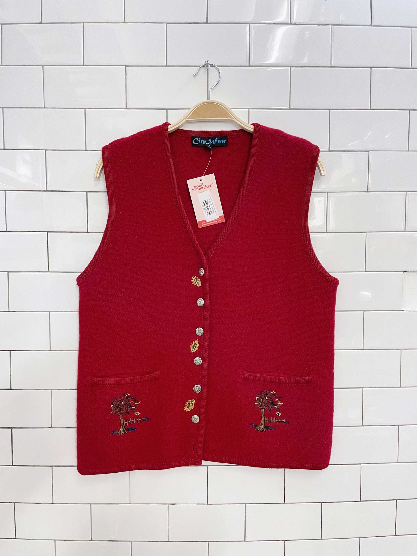 vintage city wear fall leaves wool boucle vest