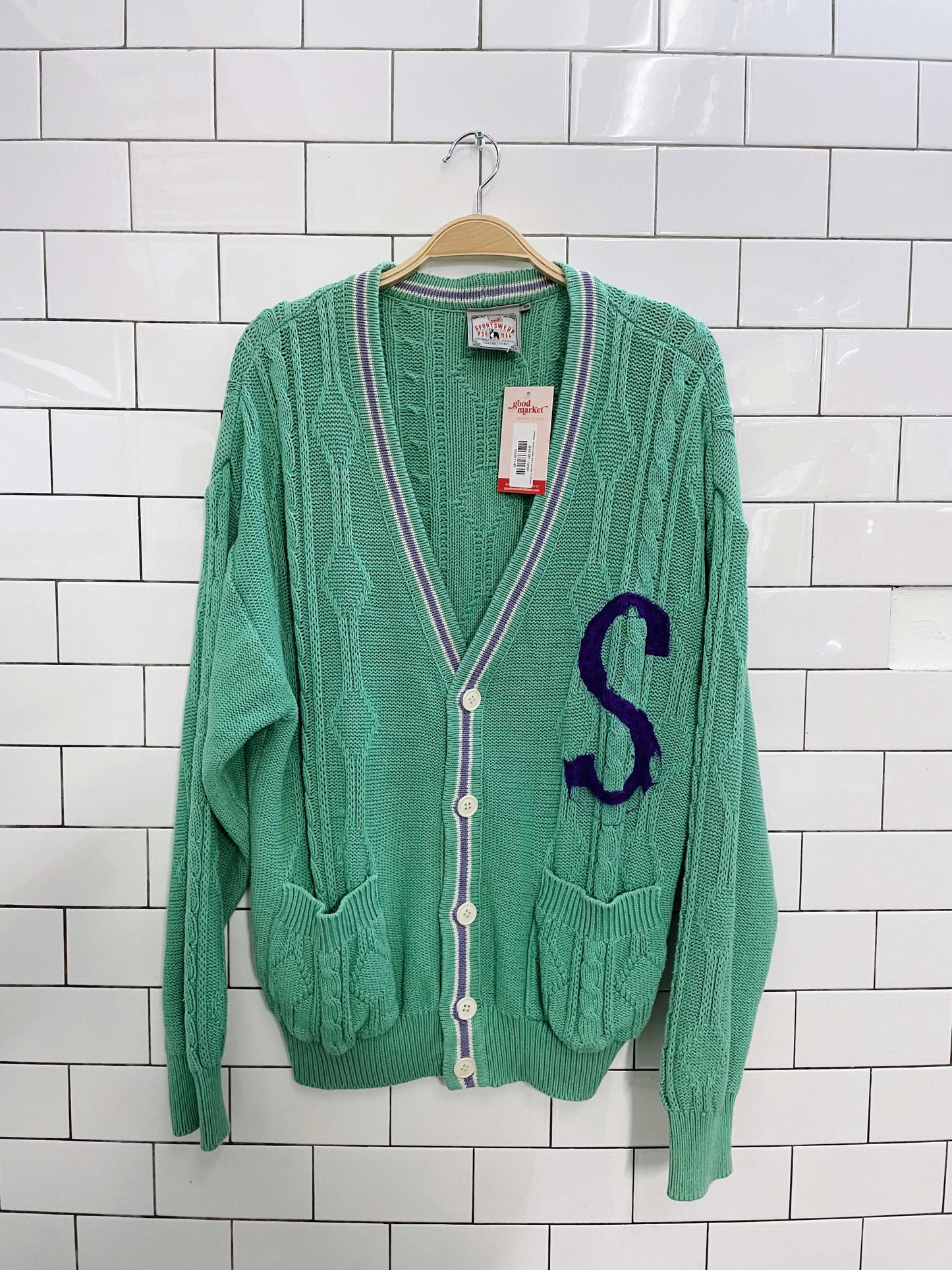 vintage mondi cable knit varsity S cardigan