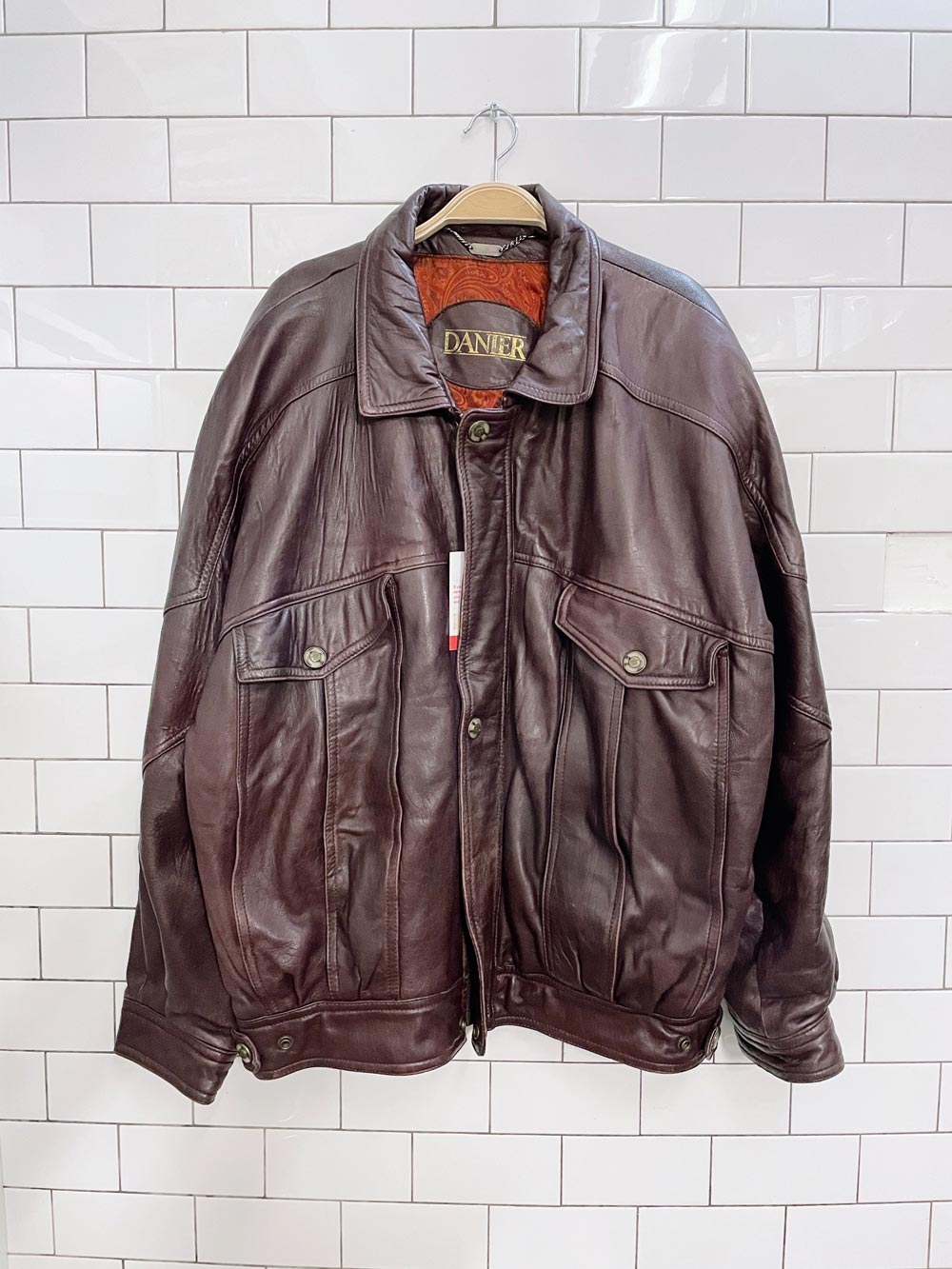 vintage 80s danier butter leather bomber jacket