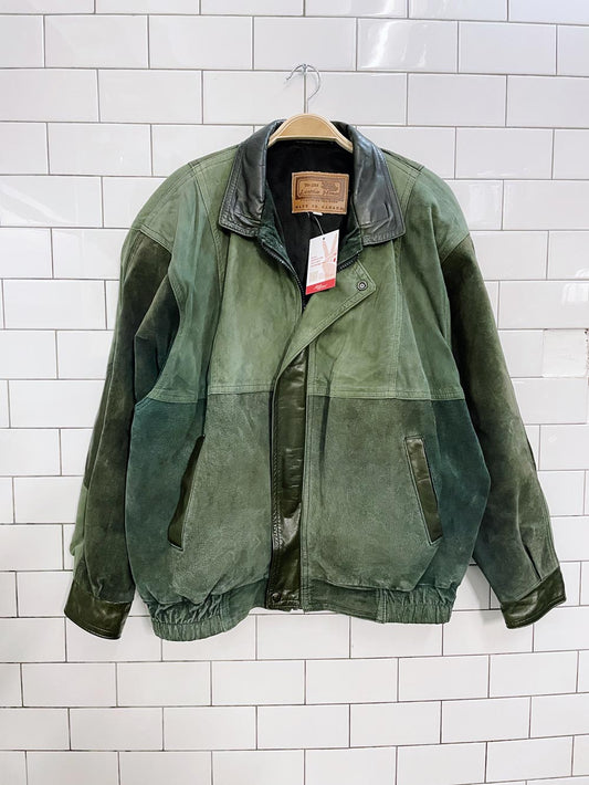 vintage leather house green patchwork leather bomber jacket