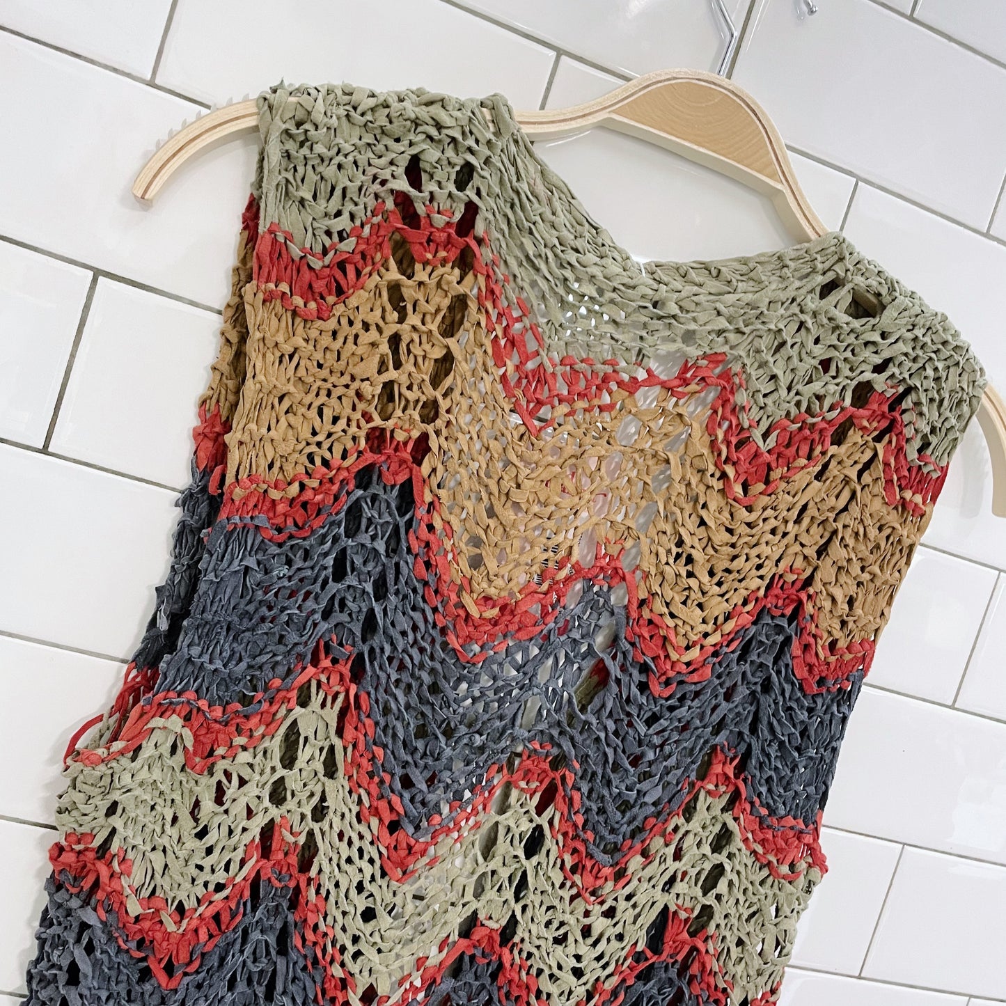 vintage 70s suede crochet knit vest